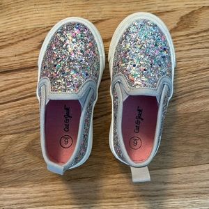 Cat & Jack silver & multicolor glitter toddler slip on shoes size 6 toddler